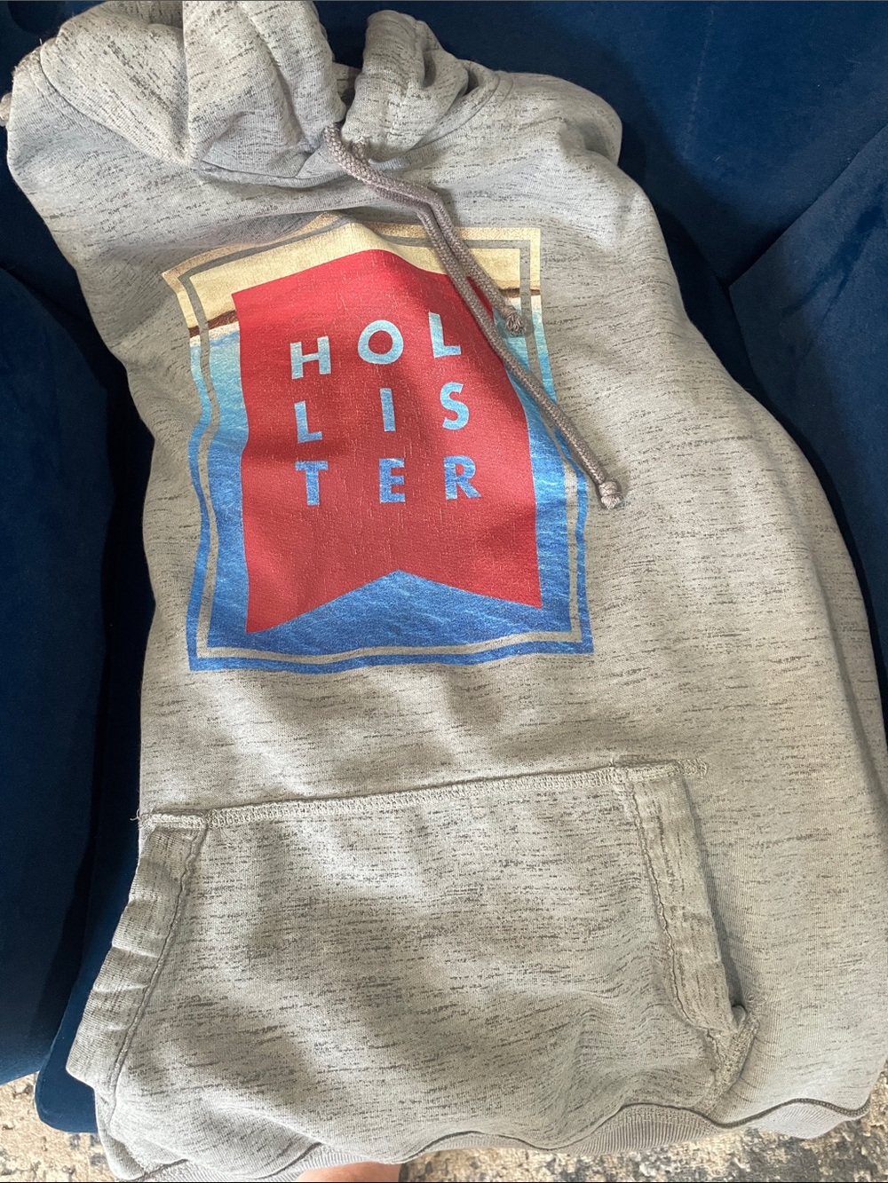 Hollister Heather Gray Hoodie with Red and Blue Logo